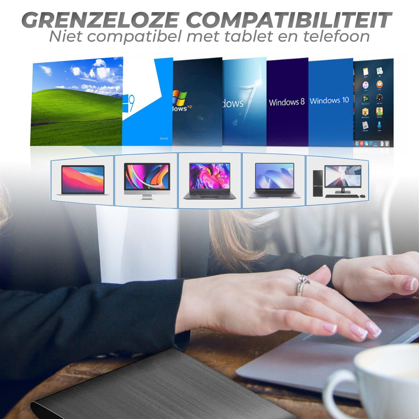 Afbeelding met titel Grenzeloze compatibiliteit, niet compatibel met tablet en telefoon, Windows XP, Windows Vista, Windows 7, Windows 8, Windows 8.1, Windows 10, Windows 11